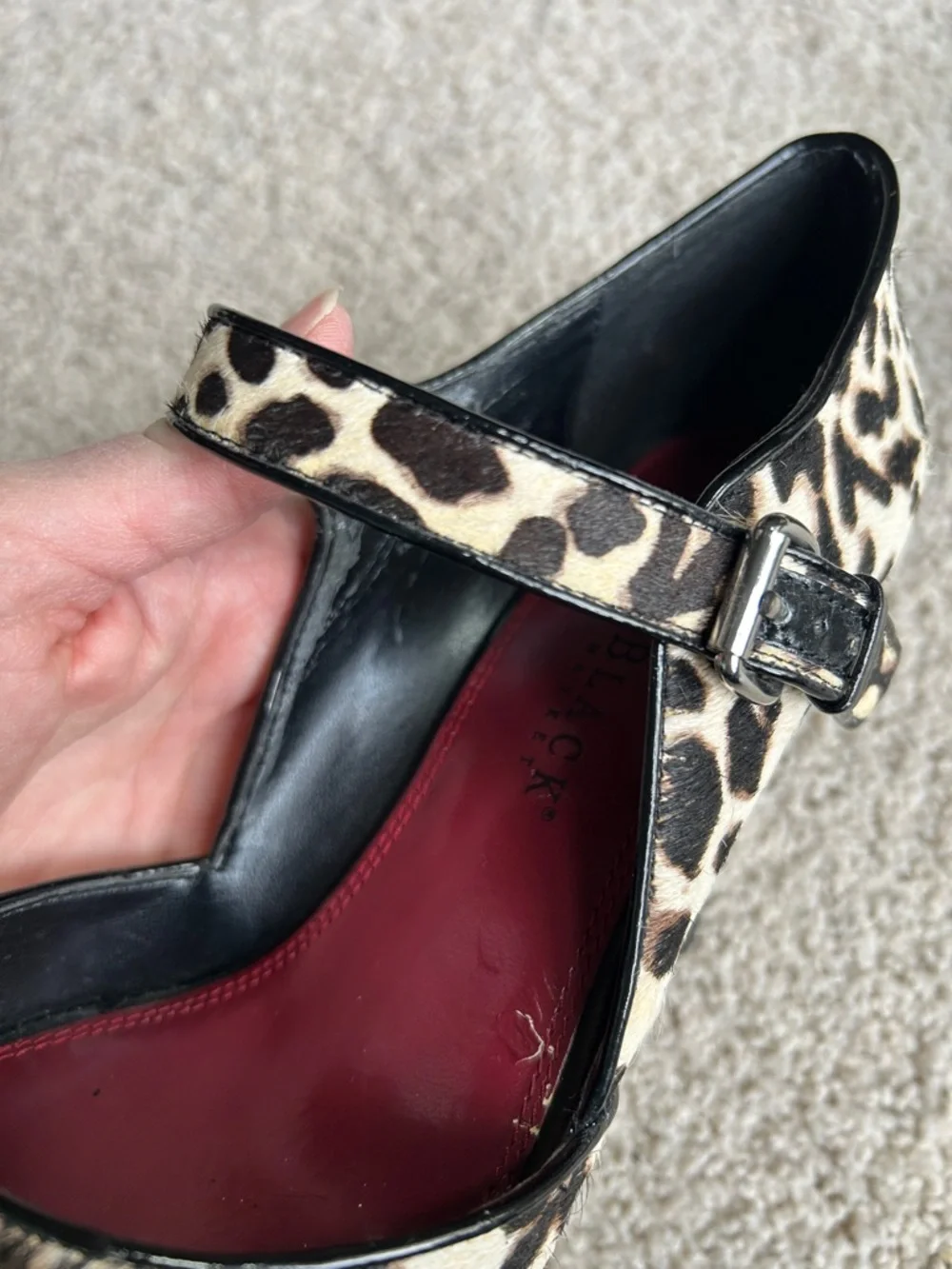 WHITE HOUSE BLACK MARKET OPEN TOE LEOPARD PRINT PONY HAIR HEELS